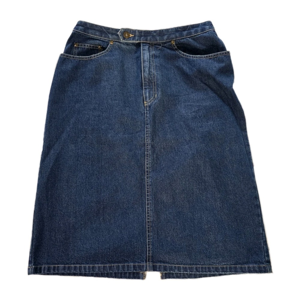 Liz Claiborne Lizwear Jean Skirt, Size 10, Front Zip & Button 5 Pocket Back Slit